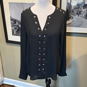 Sioni Black Blouse with Silver Grommets